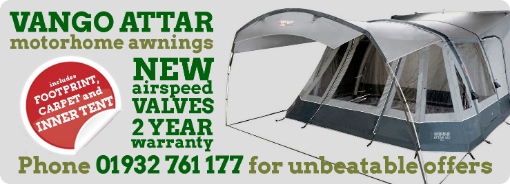 Vango Attar motorhome awnings: phone 01932 761 177 for unbeatable offers